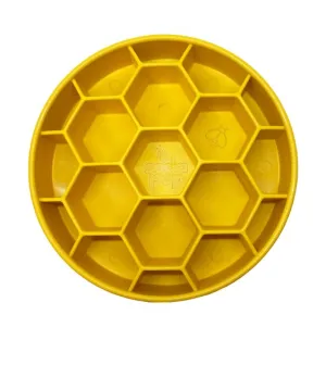SodaPup Enrichment Slow Feeder Bowl For Dogs (Round / Yellow Honeycomb)