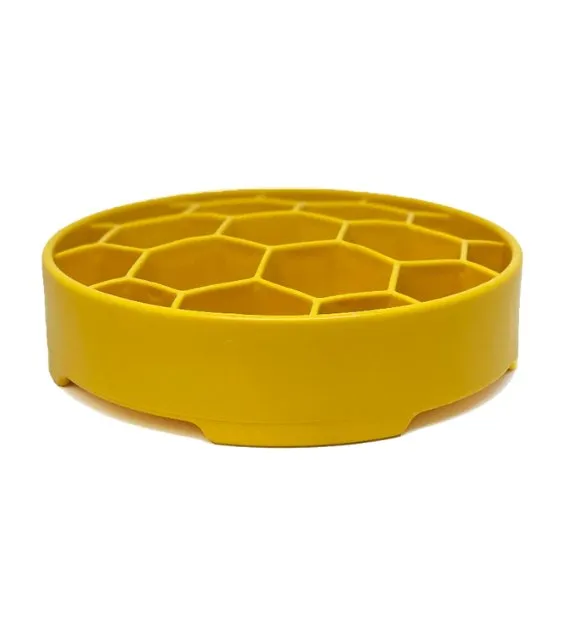 SodaPup Enrichment Slow Feeder Bowl For Dogs (Round / Yellow Honeycomb)