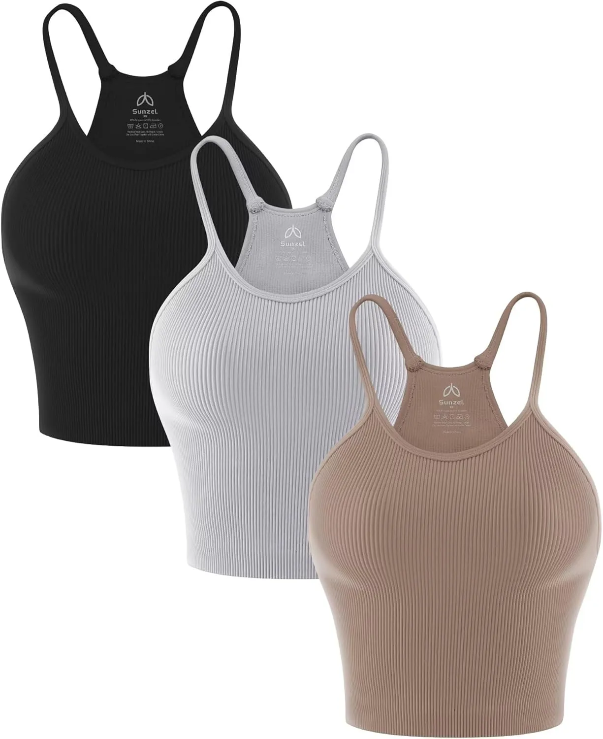 Sunzel Free to Be Tank, Crop Ribbed Tank Tops Seamless Racerback Camisoles No pad Camis Cropped Workout Gym Yoga