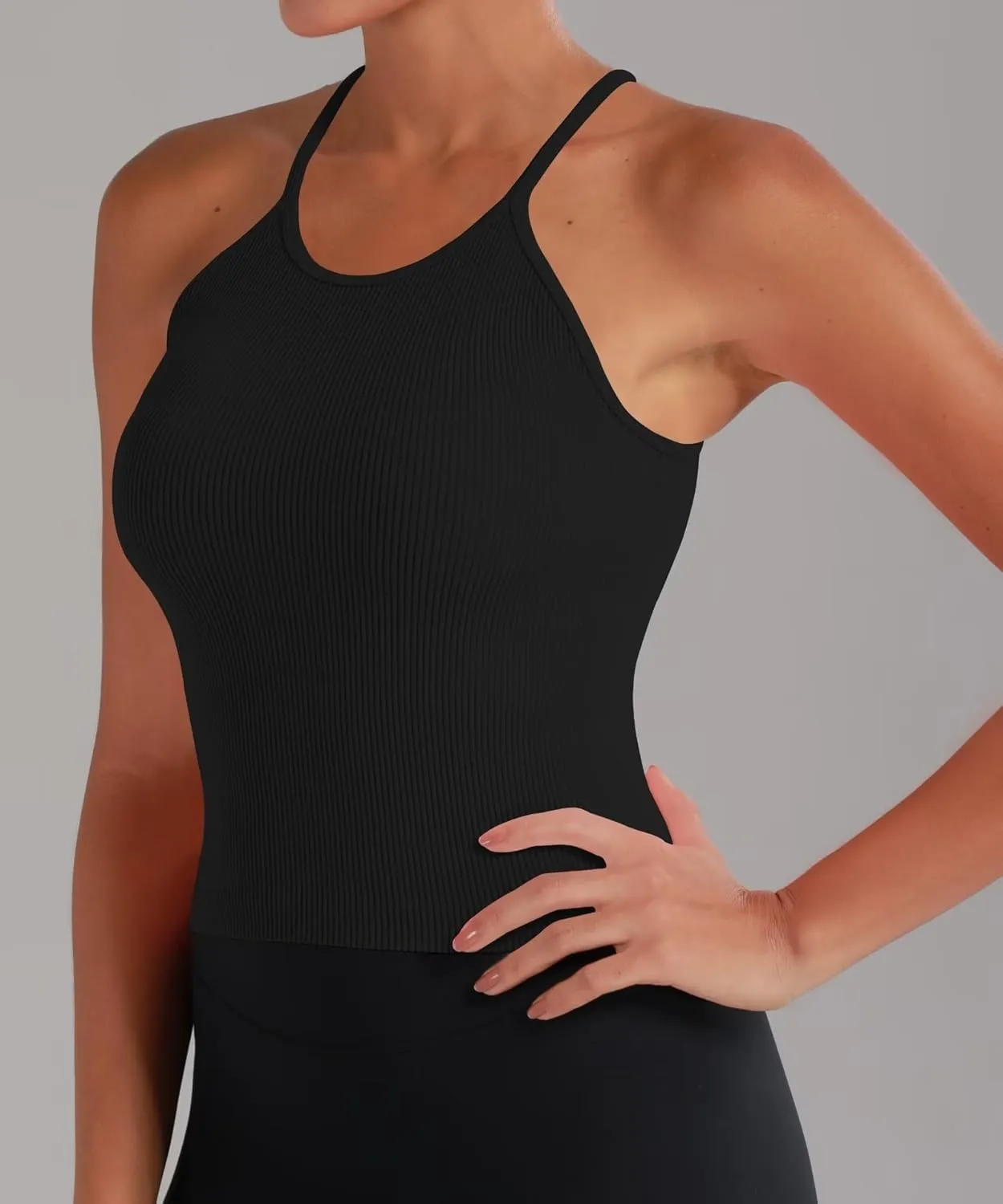 Sunzel Free to Be Tank, Crop Ribbed Tank Tops Seamless Racerback Camisoles No pad Camis Cropped Workout Gym Yoga