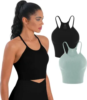 Sunzel Free to Be Tank, Crop Ribbed Tank Tops Seamless Racerback Camisoles No pad Camis Cropped Workout Gym Yoga