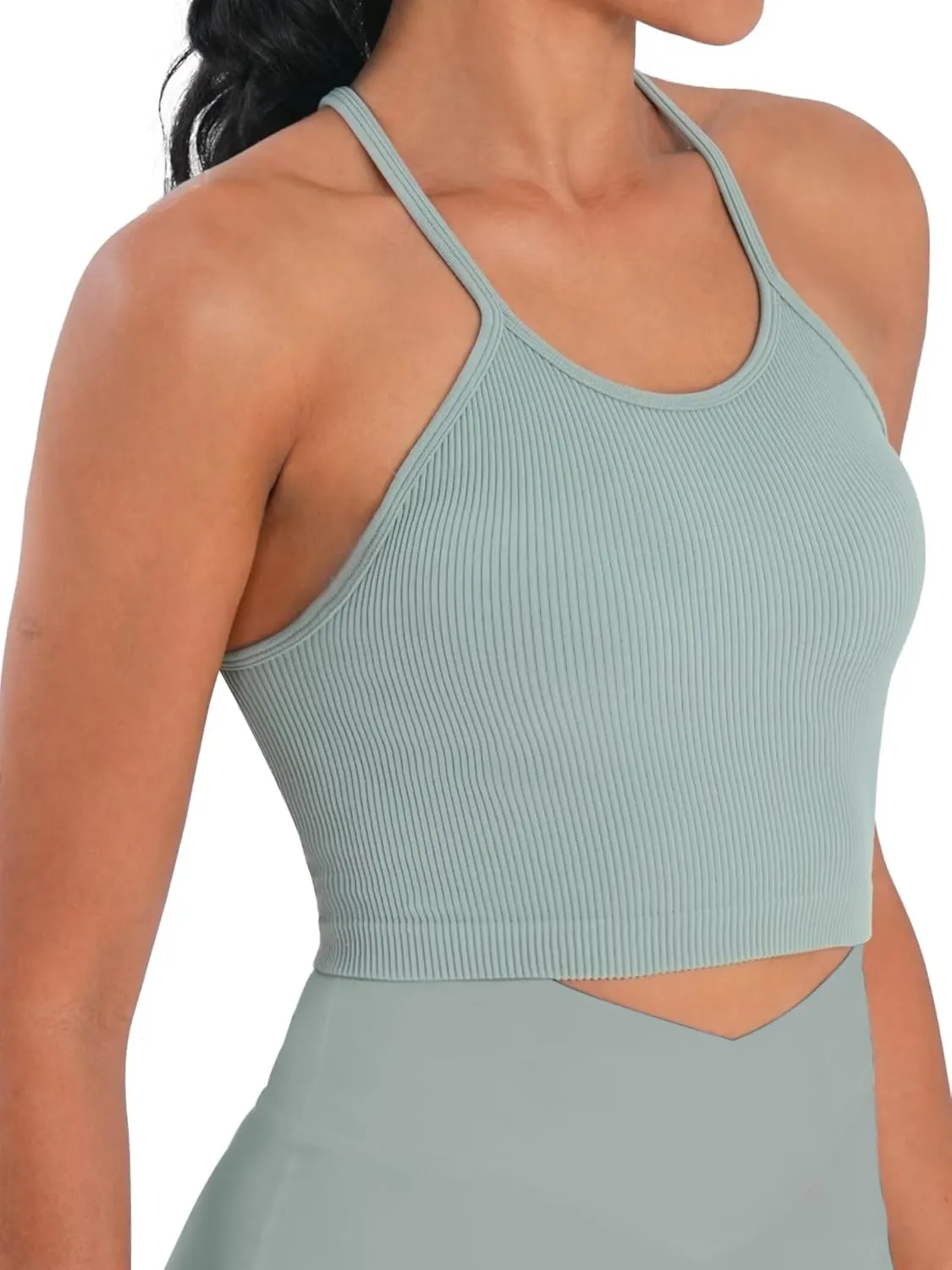 Sunzel Free to Be Tank, Crop Ribbed Tank Tops Seamless Racerback Camisoles No pad Camis Cropped Workout Gym Yoga