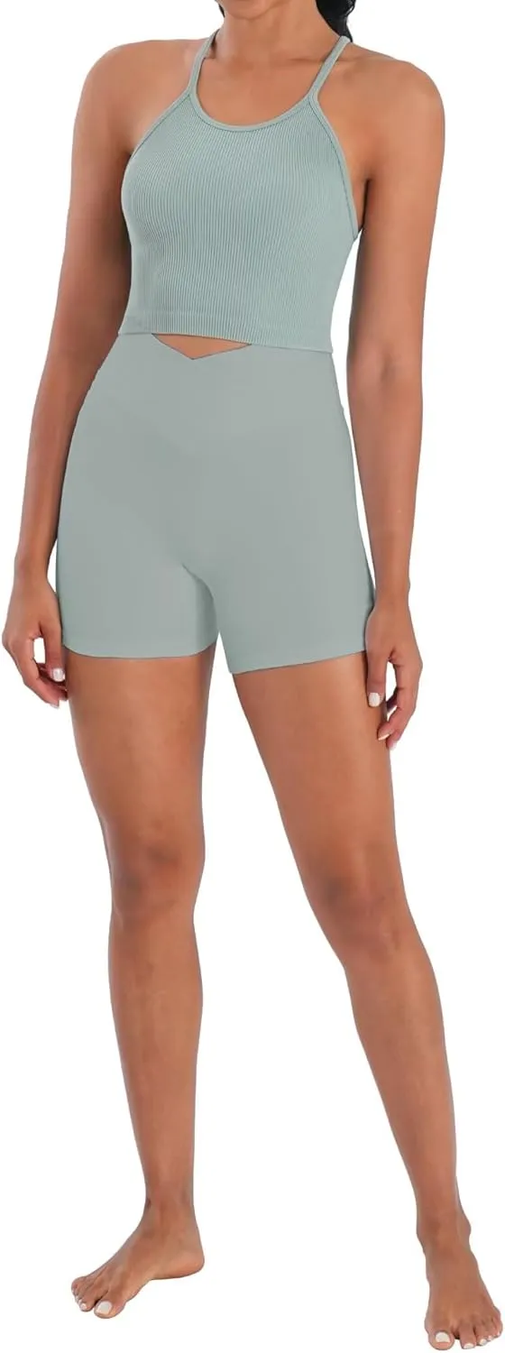 Sunzel Free to Be Tank, Crop Ribbed Tank Tops Seamless Racerback Camisoles No pad Camis Cropped Workout Gym Yoga