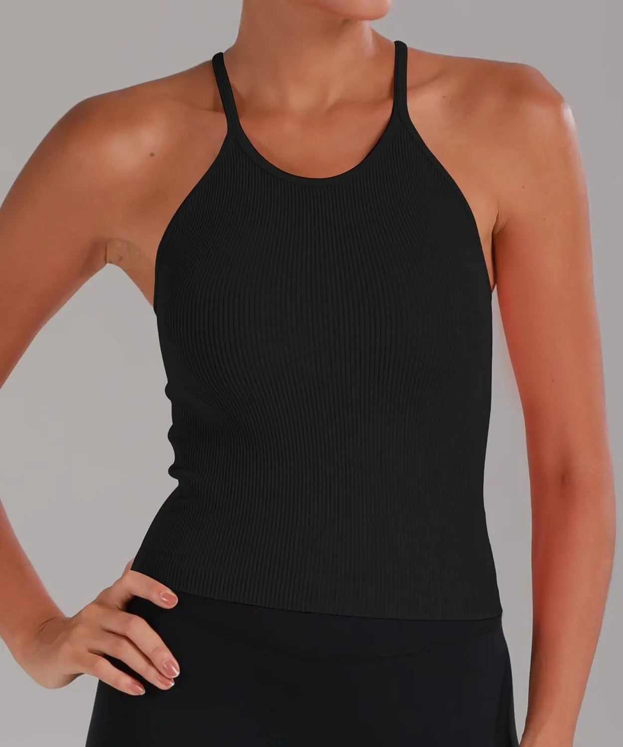 Sunzel Free to Be Tank, Crop Ribbed Tank Tops Seamless Racerback Camisoles No pad Camis Cropped Workout Gym Yoga