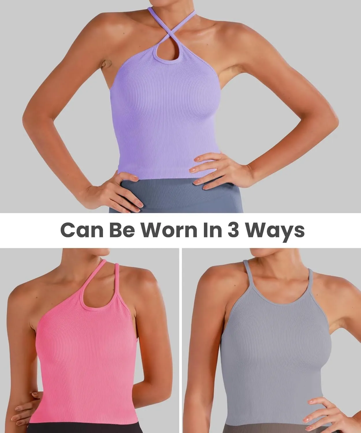 Sunzel Free to Be Tank, Crop Ribbed Tank Tops Seamless Racerback Camisoles No pad Camis Cropped Workout Gym Yoga
