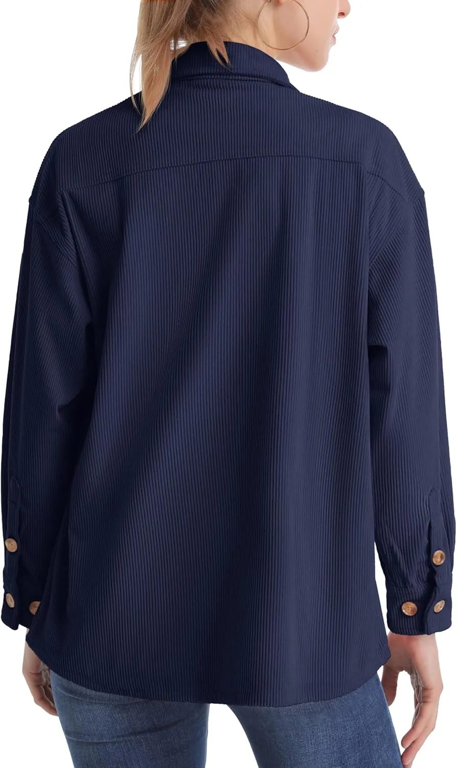 TACVASEN Women's Corduroy Button Down Shacket Long Sleeve Shirt Jacket Casual Jacket Chest Pocket Shirts Loose Fit Coat