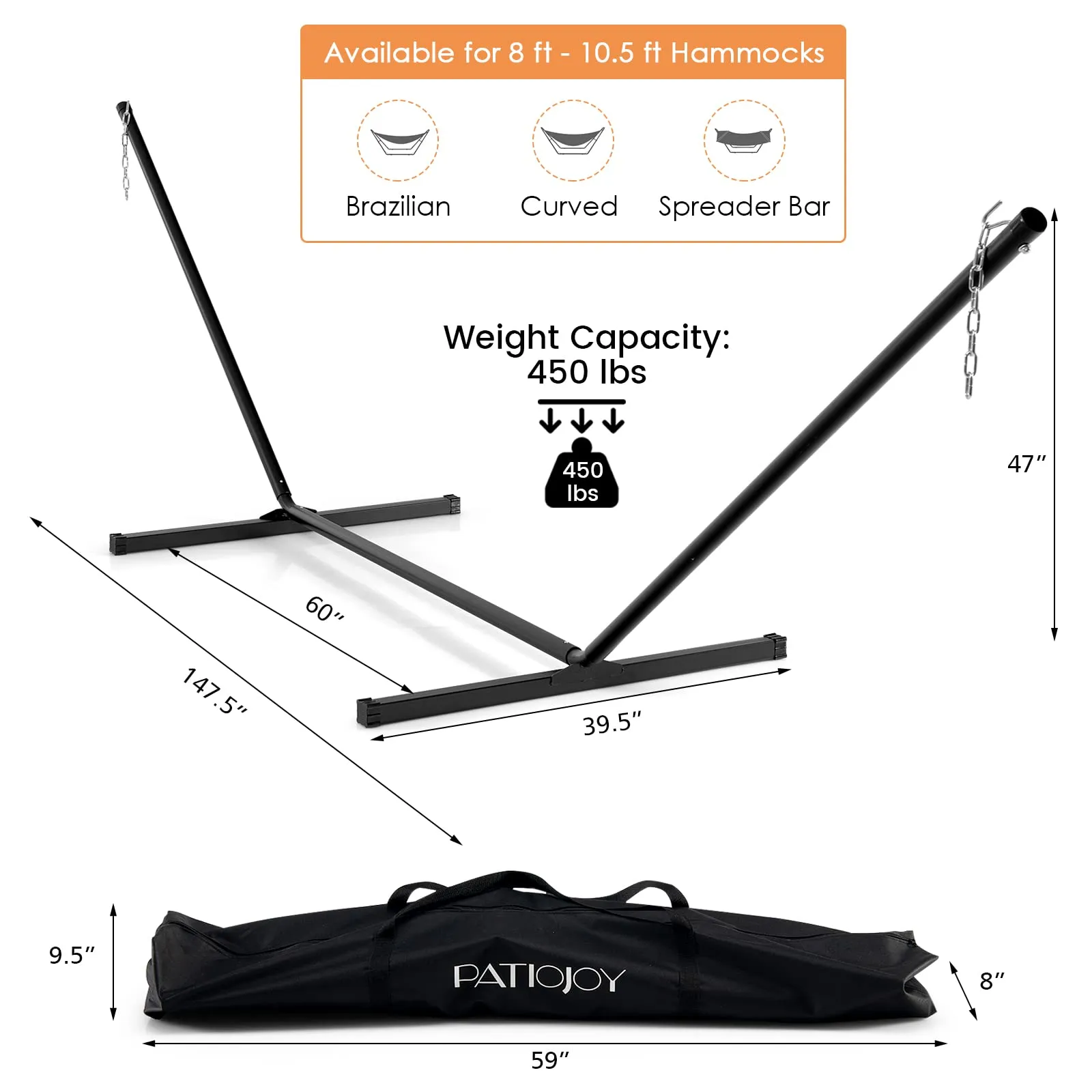 Tangkula 12.5 ft Hammock Stand Only, 2 Person Heavy Duty Steel Hammock Frame with 2 Hanging Chains