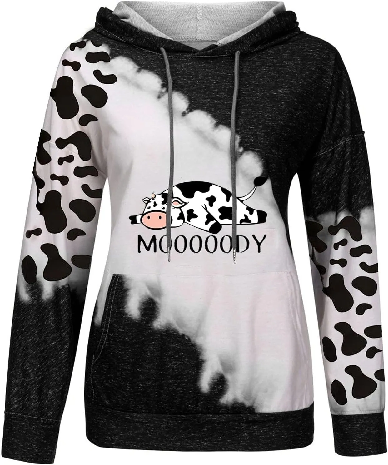 TIAFORD Women's Cute Cow Pullover Hoodies Casual Cow Print Long Sleeve Western Country Sweatshirt Top with Pocket