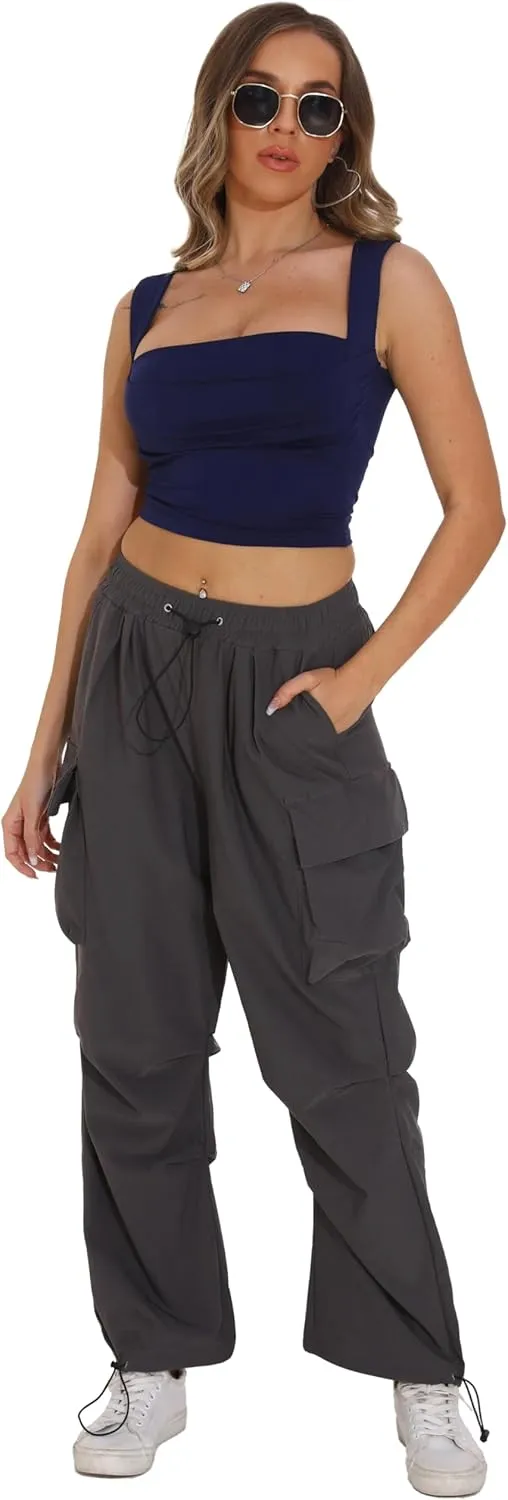 TSMNZMU Womens Baggy Cargo Pants Casual Hiking Trousers Loose Fit Parachute Pants Y2K Hight Waist Mutil Pocket Trousers