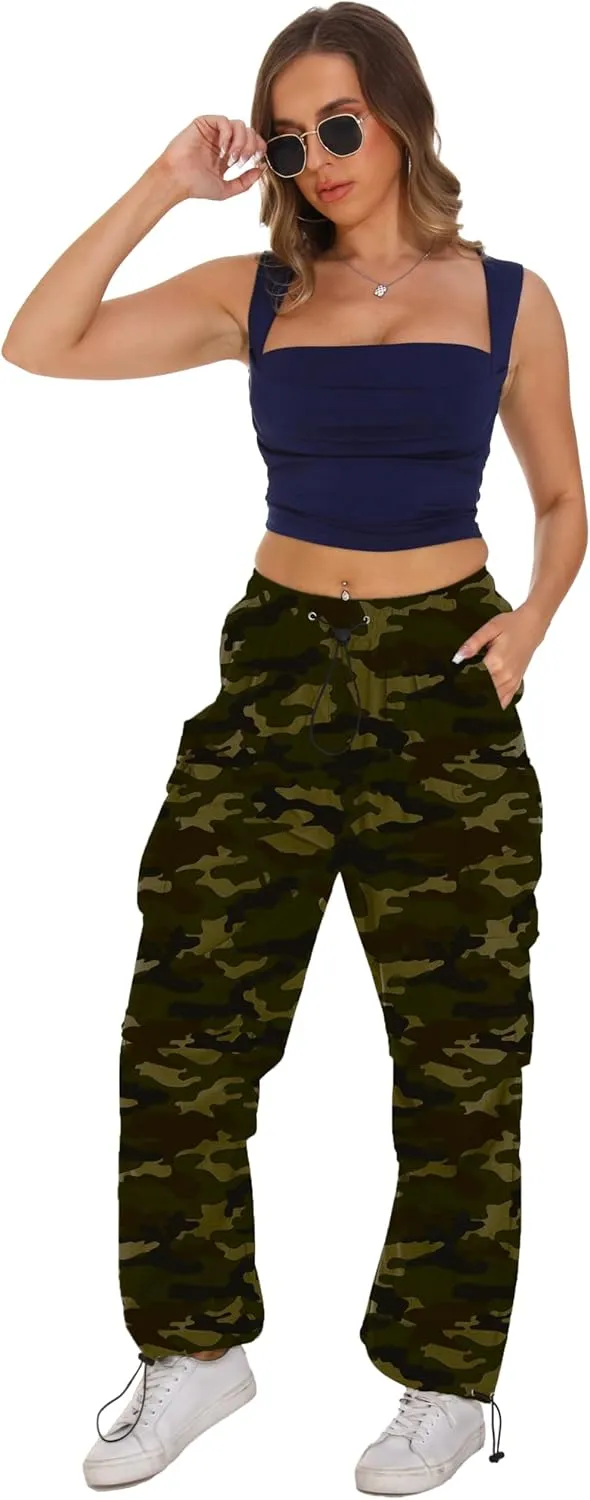 TSMNZMU Womens Baggy Cargo Pants Casual Hiking Trousers Loose Fit Parachute Pants Y2K Hight Waist Mutil Pocket Trousers