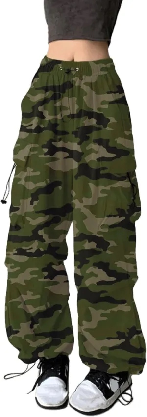 TSMNZMU Womens Baggy Cargo Pants Casual Hiking Trousers Loose Fit Parachute Pants Y2K Hight Waist Mutil Pocket Trousers