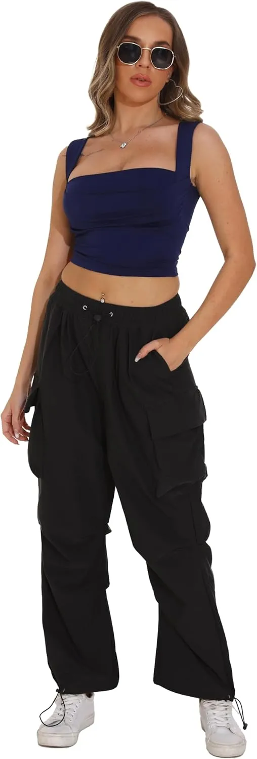 TSMNZMU Womens Baggy Cargo Pants Casual Hiking Trousers Loose Fit Parachute Pants Y2K Hight Waist Mutil Pocket Trousers