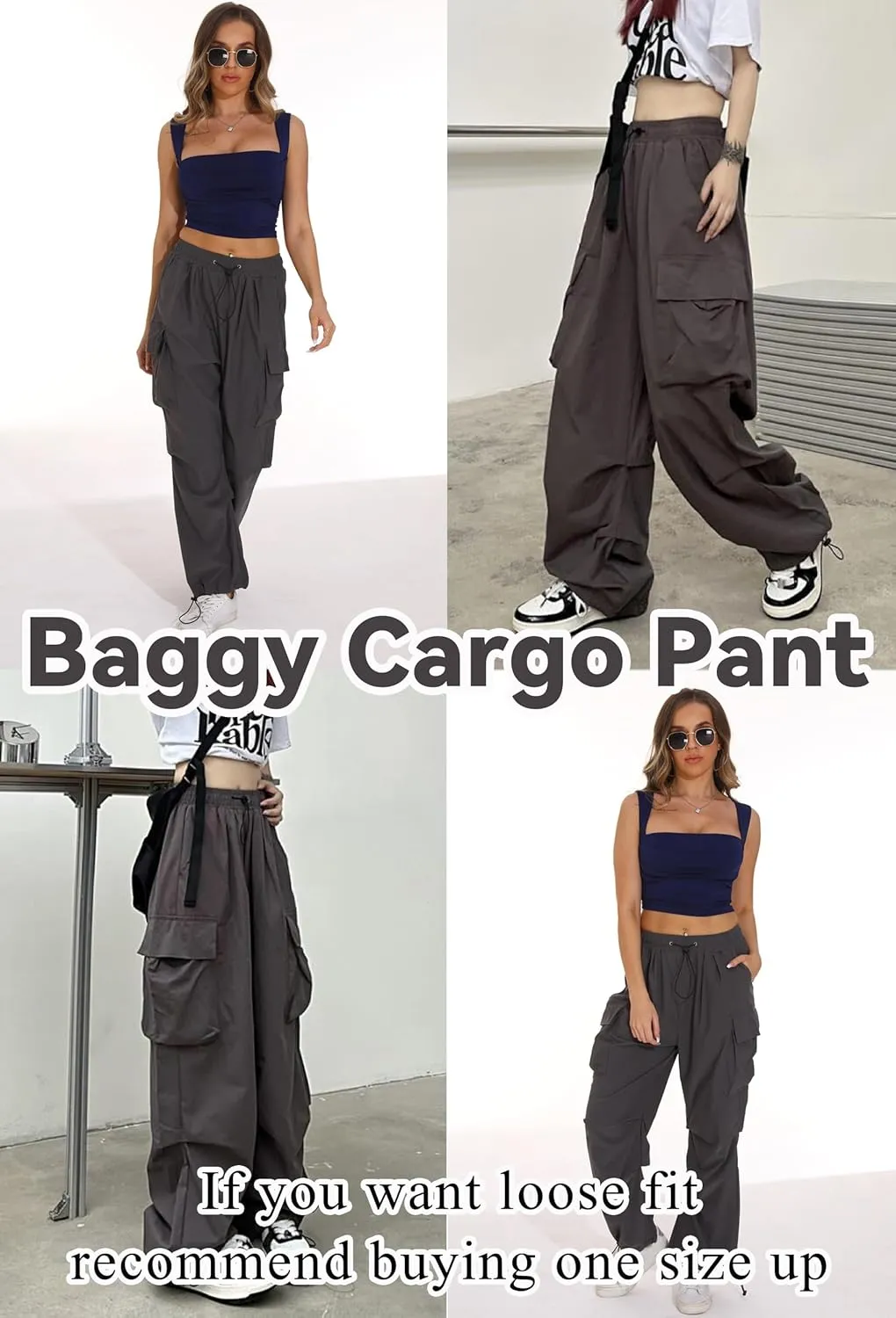 TSMNZMU Womens Baggy Cargo Pants Casual Hiking Trousers Loose Fit Parachute Pants Y2K Hight Waist Mutil Pocket Trousers