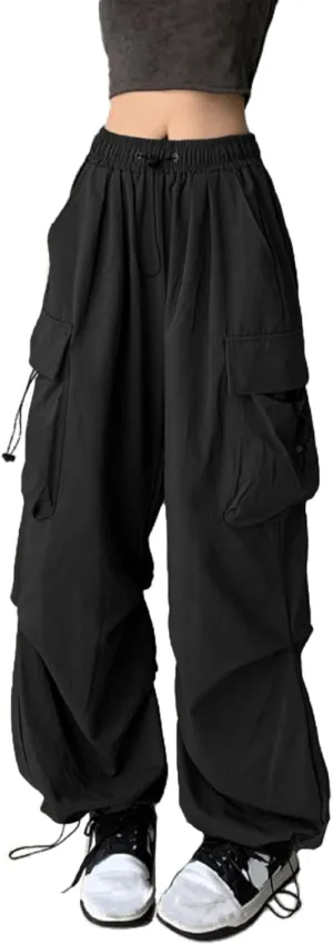 TSMNZMU Womens Baggy Cargo Pants Casual Hiking Trousers Loose Fit Parachute Pants Y2K Hight Waist Mutil Pocket Trousers