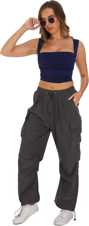 TSMNZMU Womens Baggy Cargo Pants Casual Hiking Trousers Loose Fit Parachute Pants Y2K Hight Waist Mutil Pocket Trousers