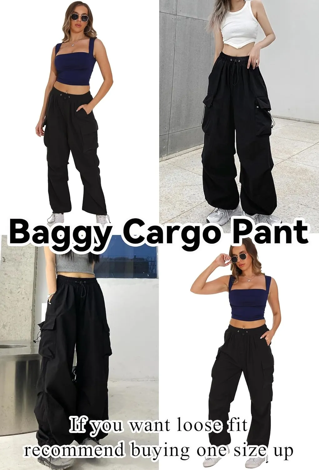 TSMNZMU Womens Baggy Cargo Pants Casual Hiking Trousers Loose Fit Parachute Pants Y2K Hight Waist Mutil Pocket Trousers