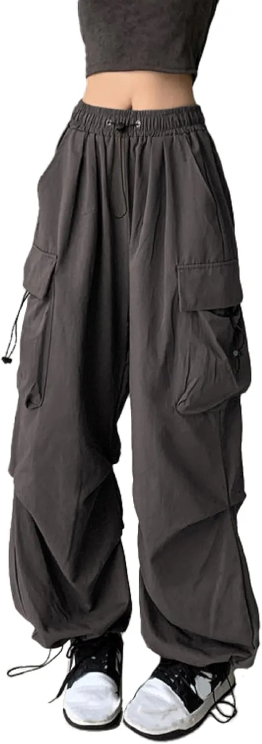 TSMNZMU Womens Baggy Cargo Pants Casual Hiking Trousers Loose Fit Parachute Pants Y2K Hight Waist Mutil Pocket Trousers