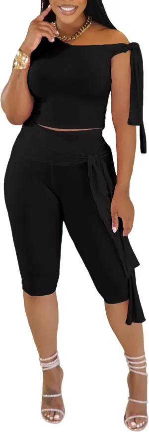 Two Piece Sets for Women Summer Outfits Off The Shoulder Tops Pants Sets Sexy Jumpsuits Vacation Outfits Matching Sets