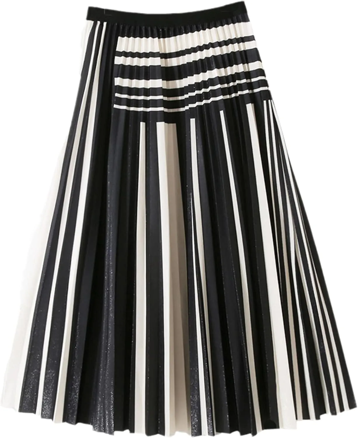 Vintage Striped Midi Long Skirt for Women Autumn Casual Elegant A Line High Waist Pleated Mid-Length Skirt