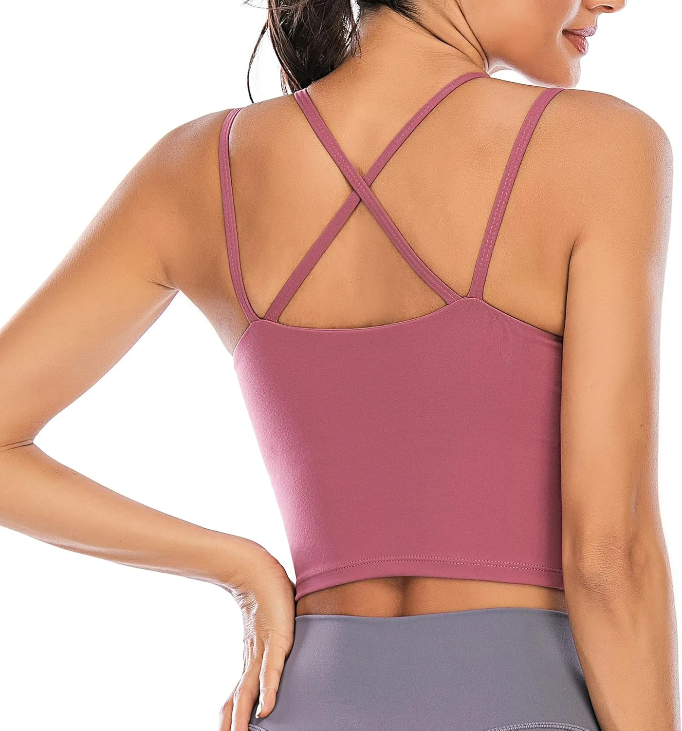 Vorcy Womens Padded Sports Bra Fitness Workout Running Camisole Crop Top with Built in Bra