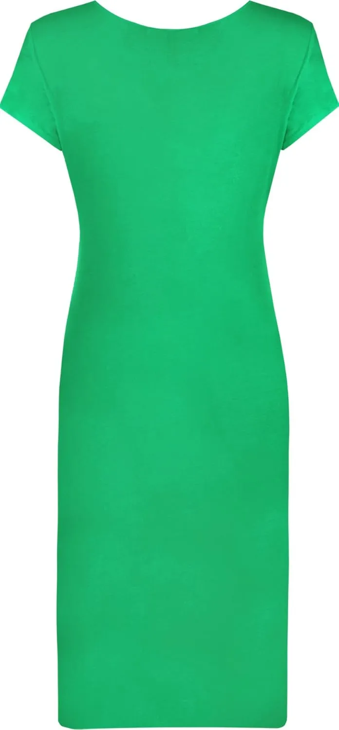 WearAll Womens Plus Size Plain Short Sleeve Stretch Ladies Jersey Midi Dress 4-22