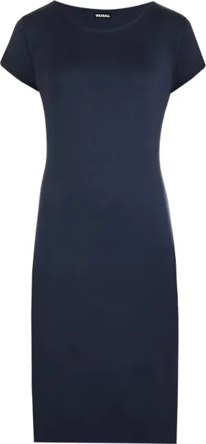 WearAll Womens Plus Size Plain Short Sleeve Stretch Ladies Jersey Midi Dress 4-22