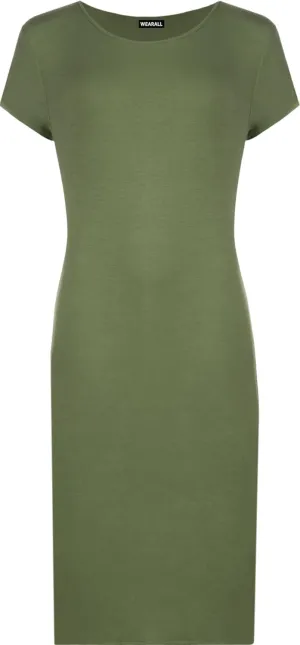 WearAll Womens Plus Size Plain Short Sleeve Stretch Ladies Jersey Midi Dress 4-22