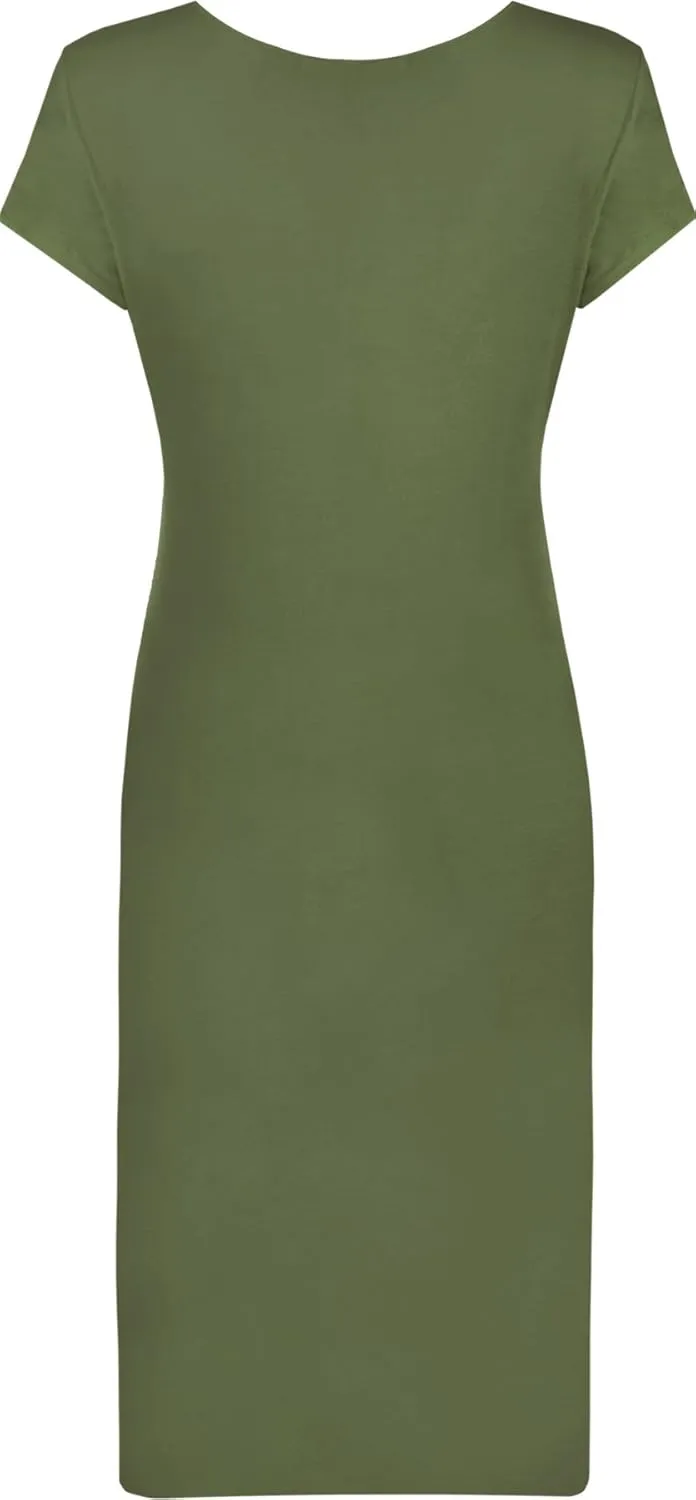 WearAll Womens Plus Size Plain Short Sleeve Stretch Ladies Jersey Midi Dress 4-22