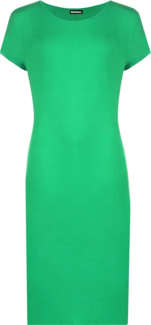 WearAll Womens Plus Size Plain Short Sleeve Stretch Ladies Jersey Midi Dress 4-22