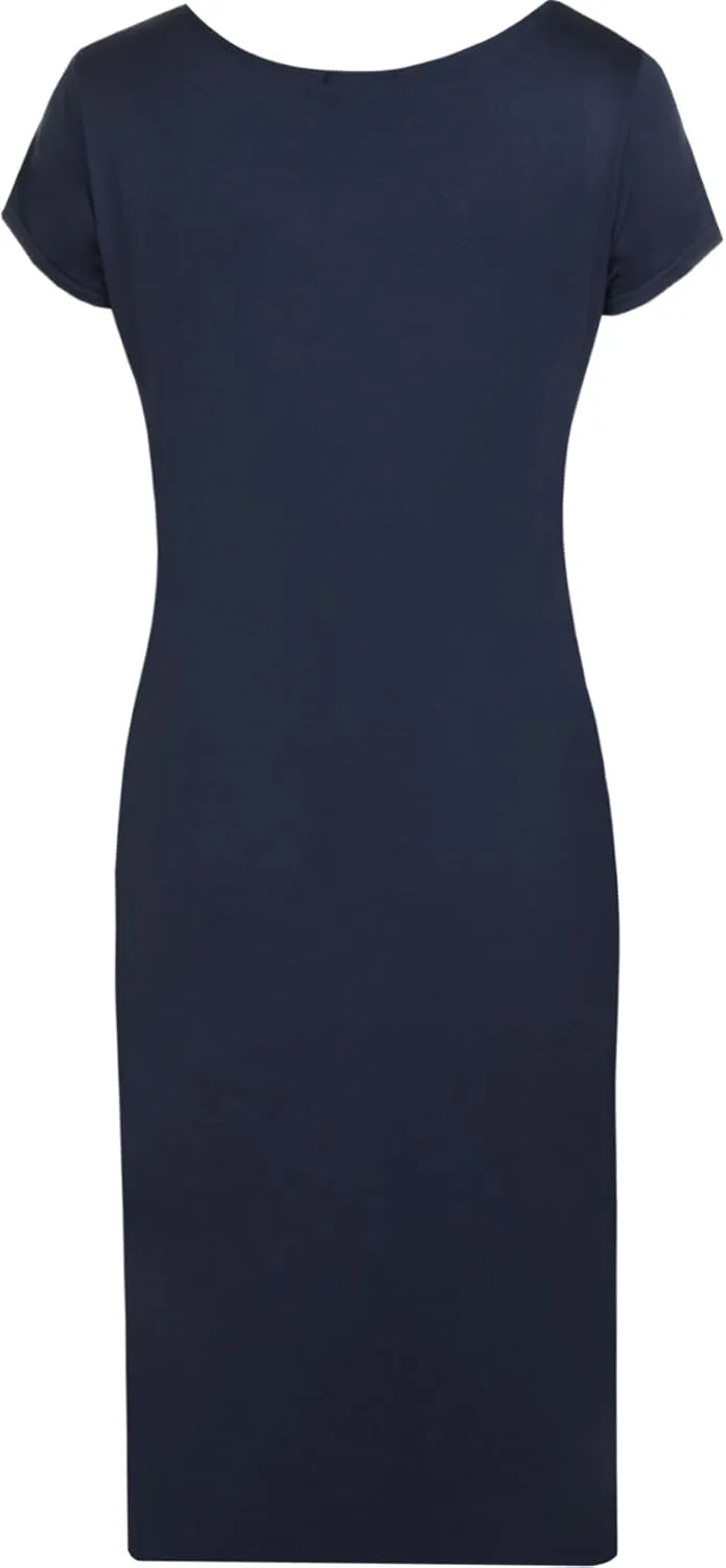 WearAll Womens Plus Size Plain Short Sleeve Stretch Ladies Jersey Midi Dress 4-22