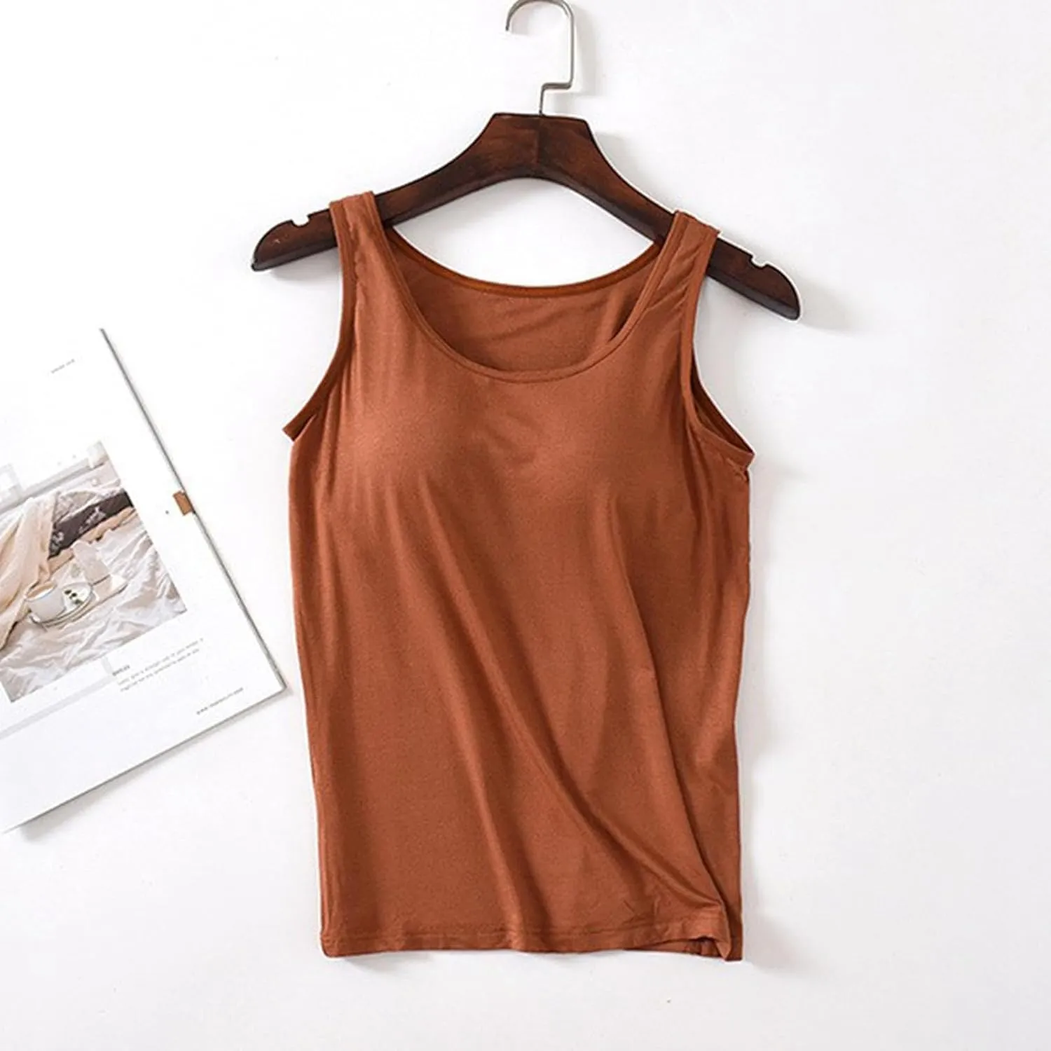 Women Built-in Bra Tank Tops Cotton Undershirt Shelf Bra Camisoles Sleeveless Gym Workout Yoga Tops Casual Basic Layer Camis
