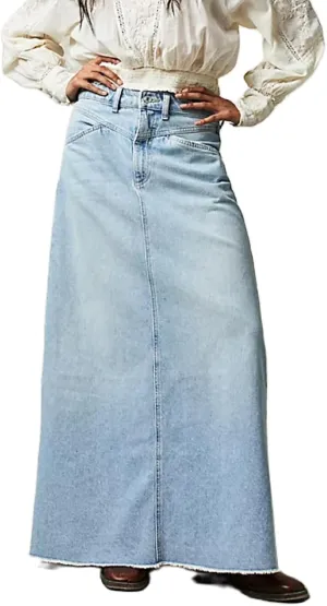 Women Mid Rise Denim Long Skirt Button Down A Line Jeans Skirt Bodycon Maxi Skirt Vintage Streetwear
