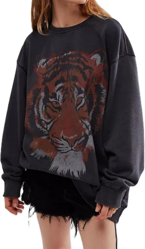 Women Oversized Graphic Sweatshirt Y2k Long Sleeve Crewneck Drop Shoulder Baggy Sweater Jacket Vintage Pullover Top