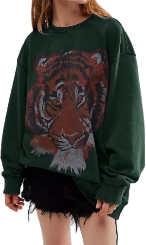 Women Oversized Graphic Sweatshirt Y2k Long Sleeve Crewneck Drop Shoulder Baggy Sweater Jacket Vintage Pullover Top