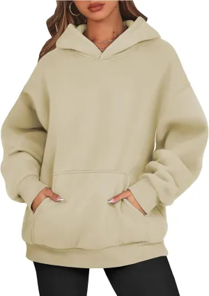 Women Solid Basic Hoodies Fall Outfits Long Sleeve Sweatshirts Pullover Drop Shoulder Tops with Pocket