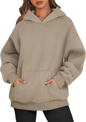 Women Solid Basic Hoodies Fall Outfits Long Sleeve Sweatshirts Pullover Drop Shoulder Tops with Pocket