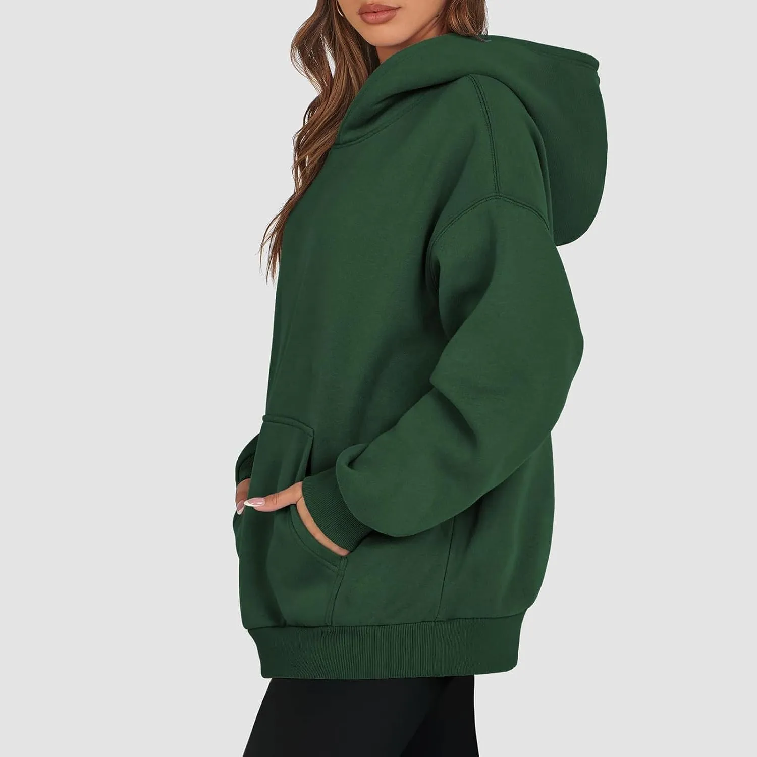 Women Solid Basic Hoodies Fall Outfits Long Sleeve Sweatshirts Pullover Drop Shoulder Tops with Pocket