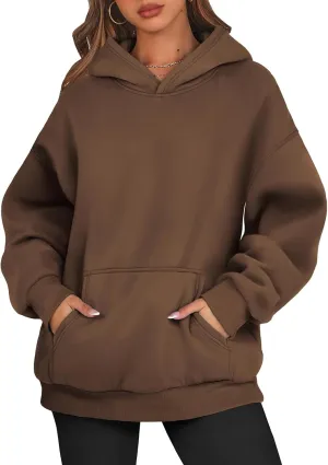 Women Solid Basic Hoodies Fall Outfits Long Sleeve Sweatshirts Pullover Drop Shoulder Tops with Pocket