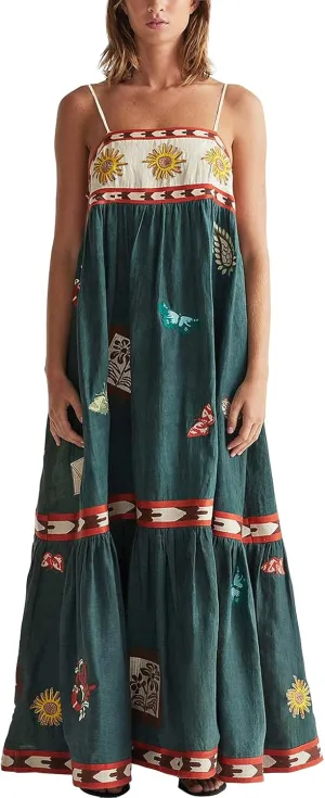 Women Spaghetti Strap Graffiti Maxi Dress Sleeveless Loose Boho Flowy Long Sundress Colorful A Line Beach Sundress