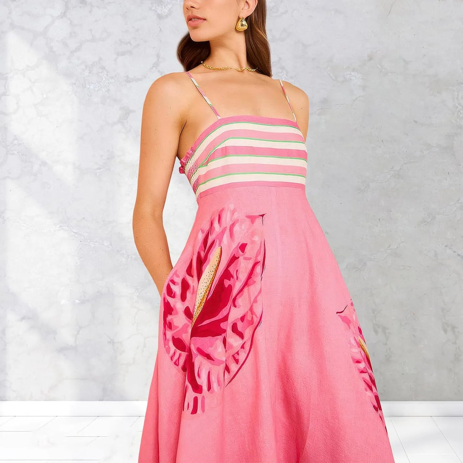 Women Spaghetti Strap Graffiti Maxi Dress Sleeveless Loose Boho Flowy Long Sundress Colorful A Line Beach Sundress