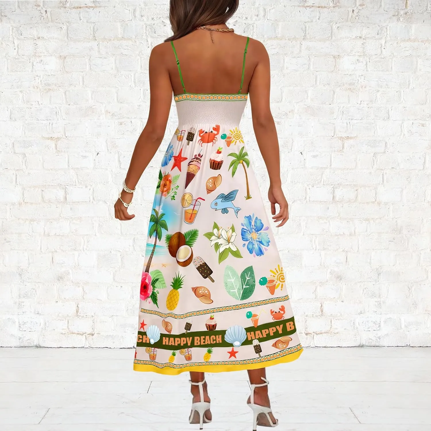 Women Spaghetti Strap Graffiti Maxi Dress Sleeveless Loose Boho Flowy Long Sundress Colorful A Line Beach Sundress