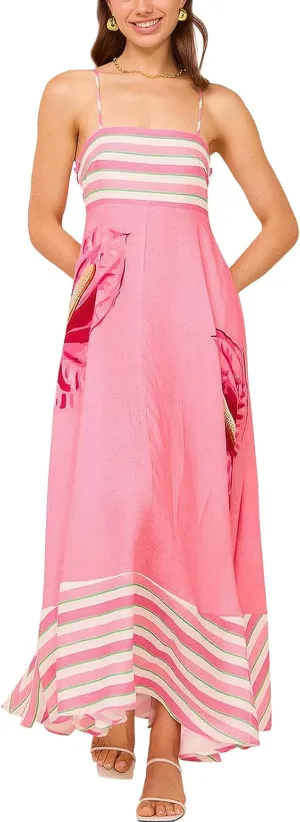 Women Spaghetti Strap Graffiti Maxi Dress Sleeveless Loose Boho Flowy Long Sundress Colorful A Line Beach Sundress