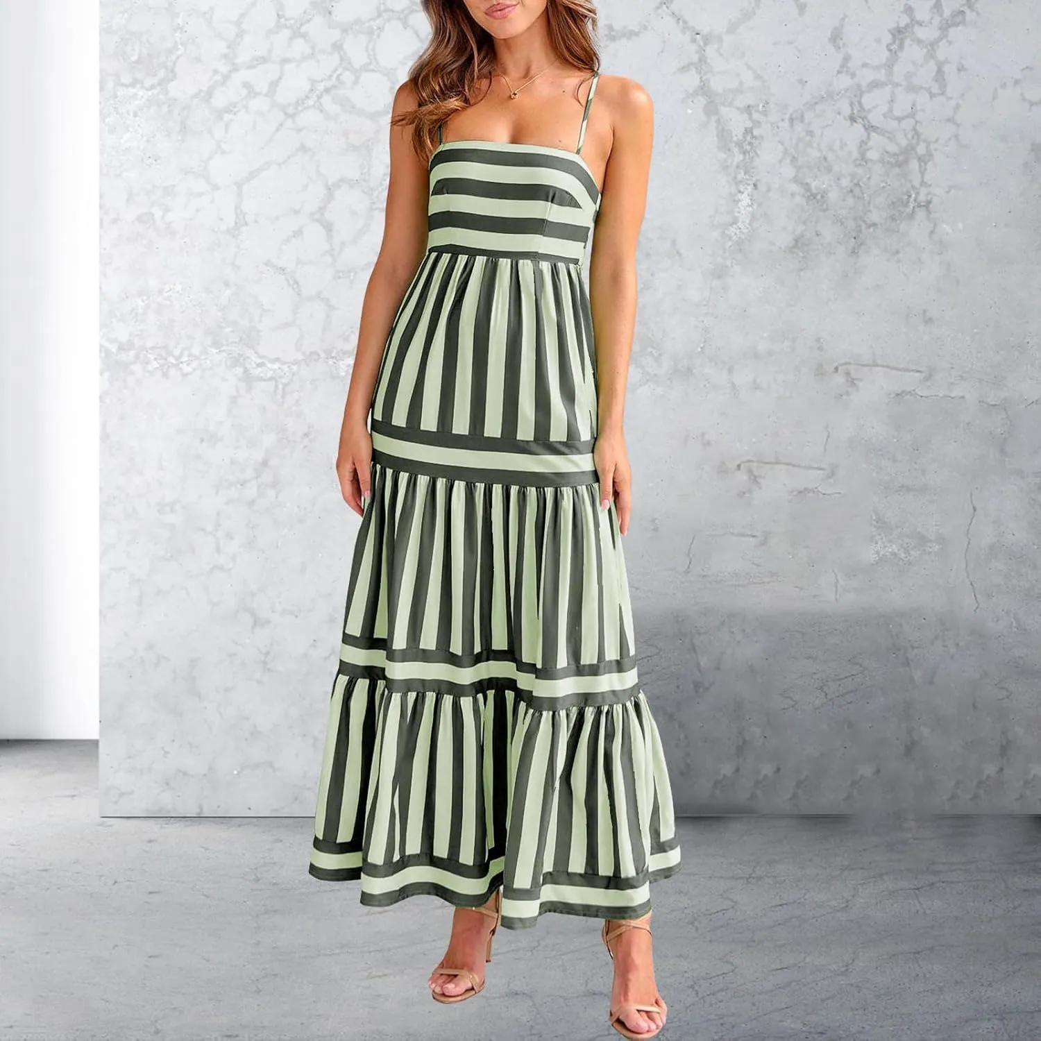 Women Spaghetti Strap Graffiti Maxi Dress Sleeveless Loose Boho Flowy Long Sundress Colorful A Line Beach Sundress