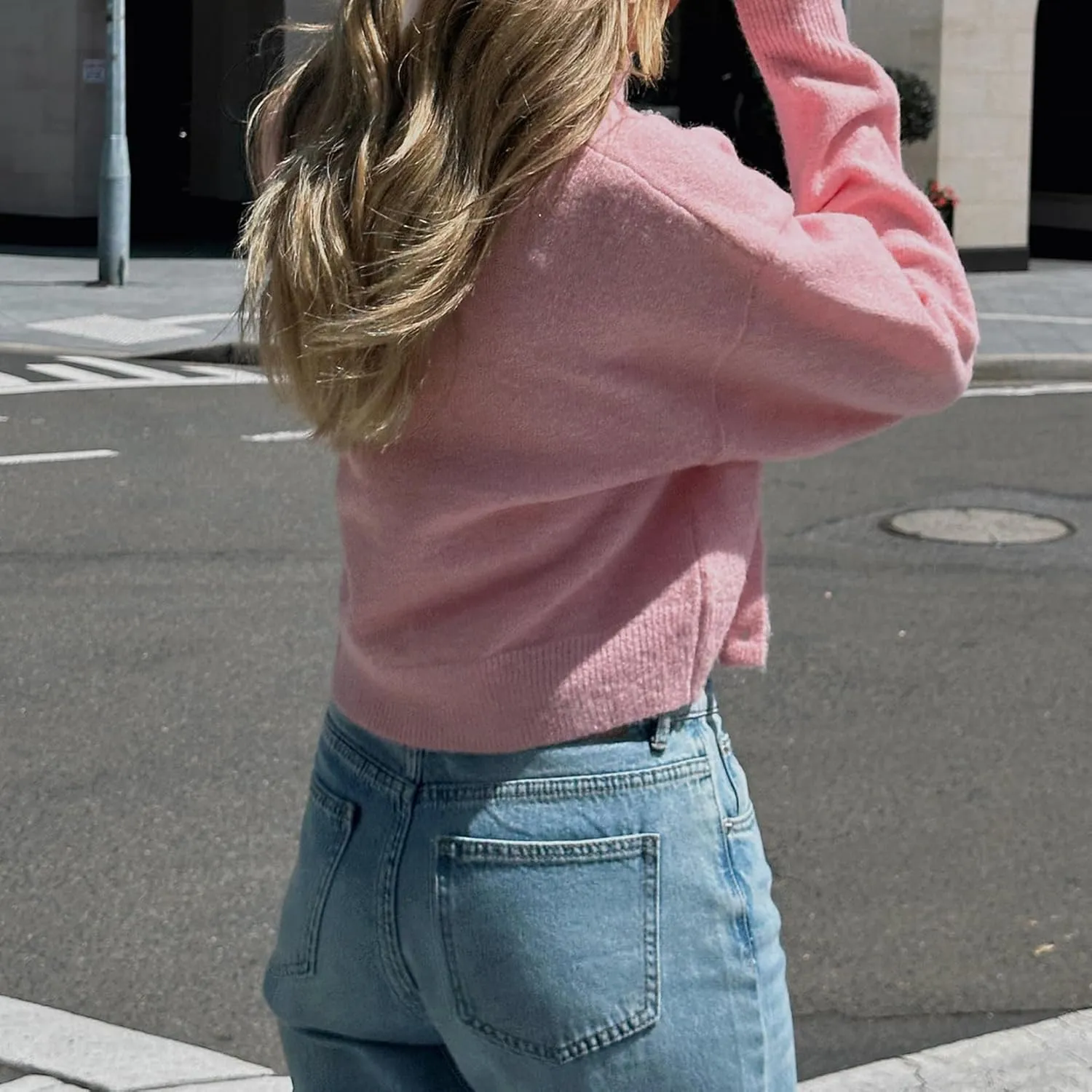 Women Y2K Button Front Crop Sweater Cardigan Solid Color Crew Neck Long Sleeve Knit Fall Tops Streetwear