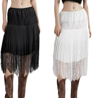 Women Y2k Lace Pleated Skirt Vintage Floral Sheer Elastic A-Line Midi Skirt Going Out Maxi Skirt Beach Vacation Skirt