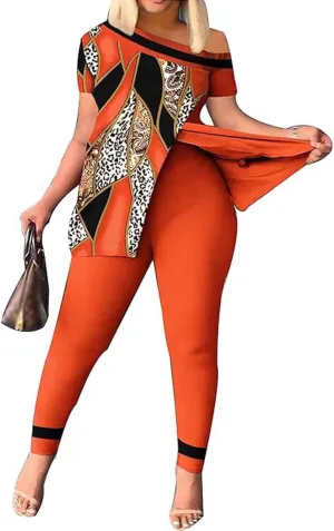 Womens 2 Piece Outfits 2024 Short Sleeve Off Shoulder Tops & Legging Pants Suit Lounge Sets Tracksuit