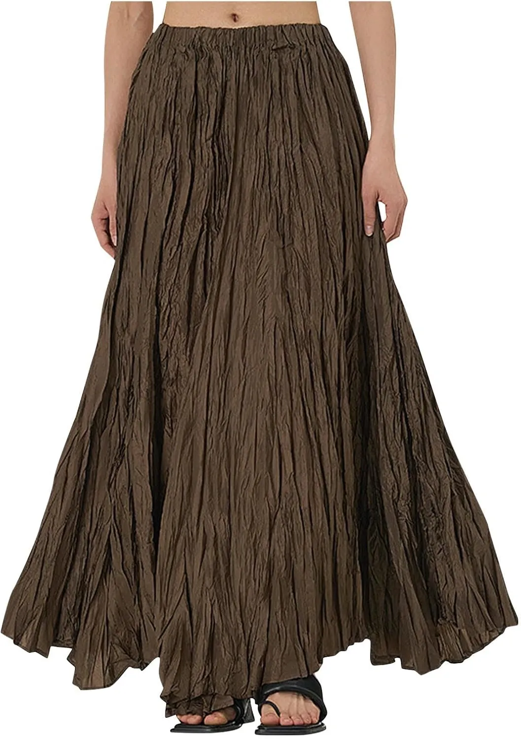 Women's Eleganti Skirts Fluttering Drapey Crinkle Slim Waist Plus Hem Loose Skirt Midi Dress Walking Daily Wear