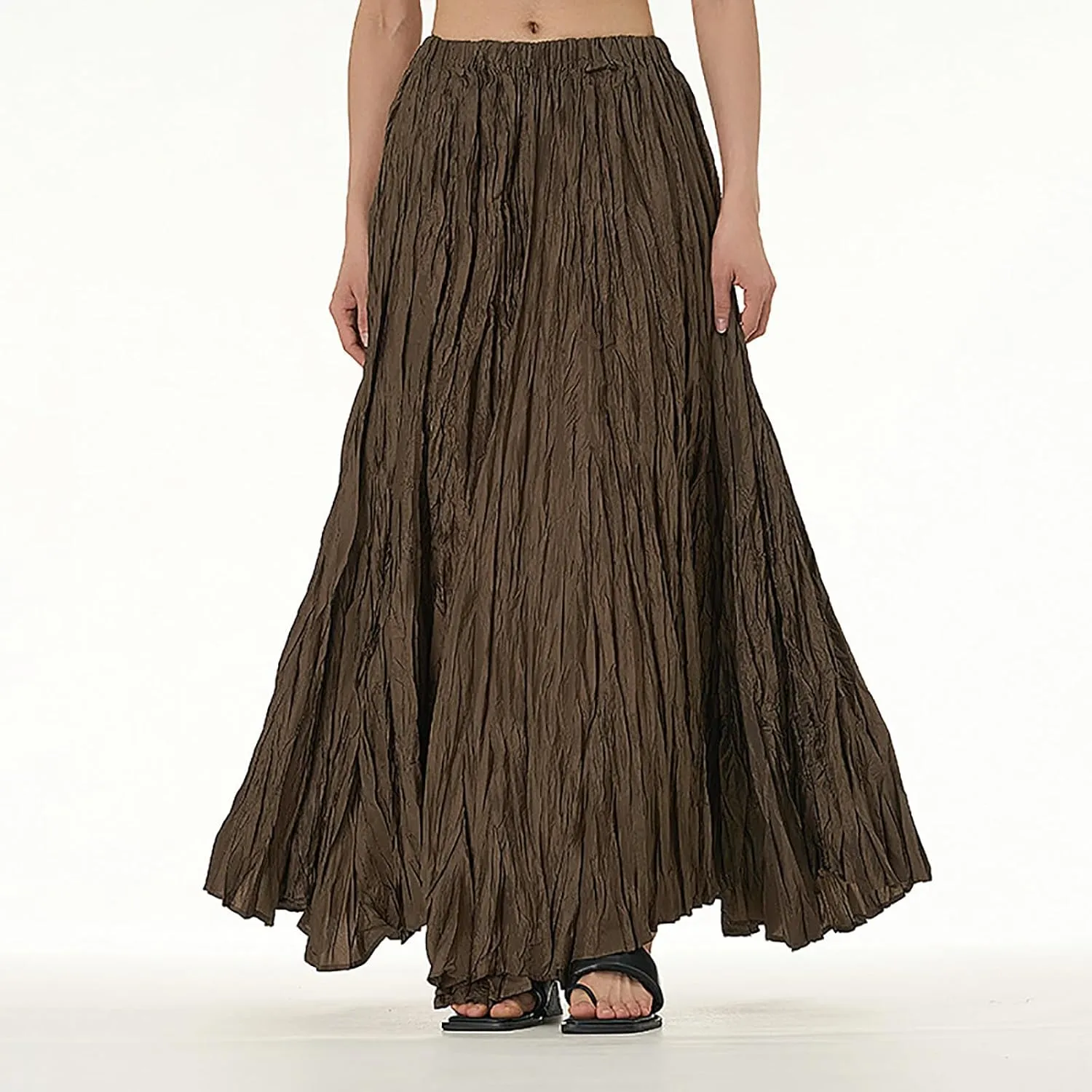 Women's Eleganti Skirts Fluttering Drapey Crinkle Slim Waist Plus Hem Loose Skirt Midi Dress Walking Daily Wear