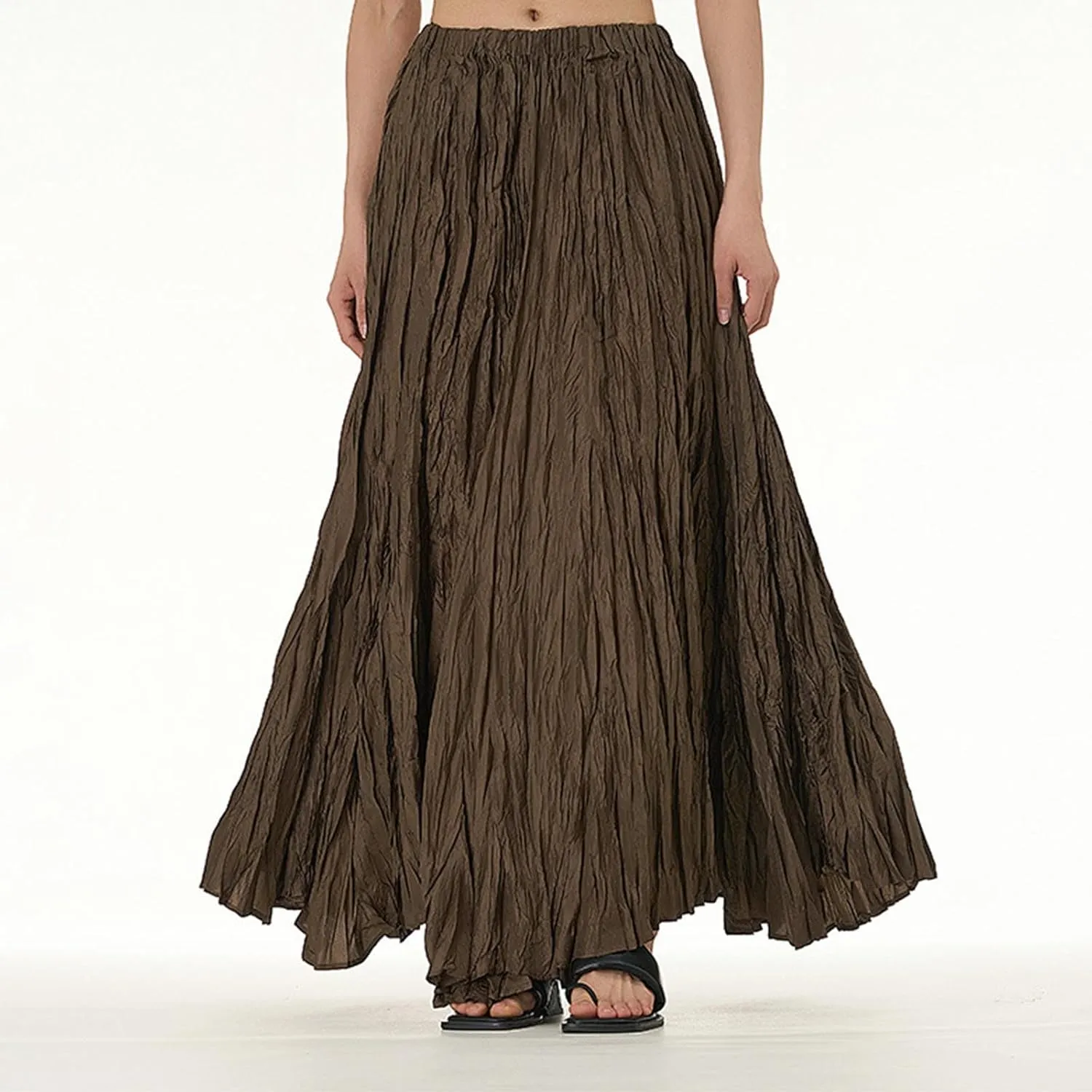 Women's Eleganti Skirts Fluttering Drapey Crinkle Slim Waist Plus Hem Loose Skirt Midi Dress Walking Daily Wear