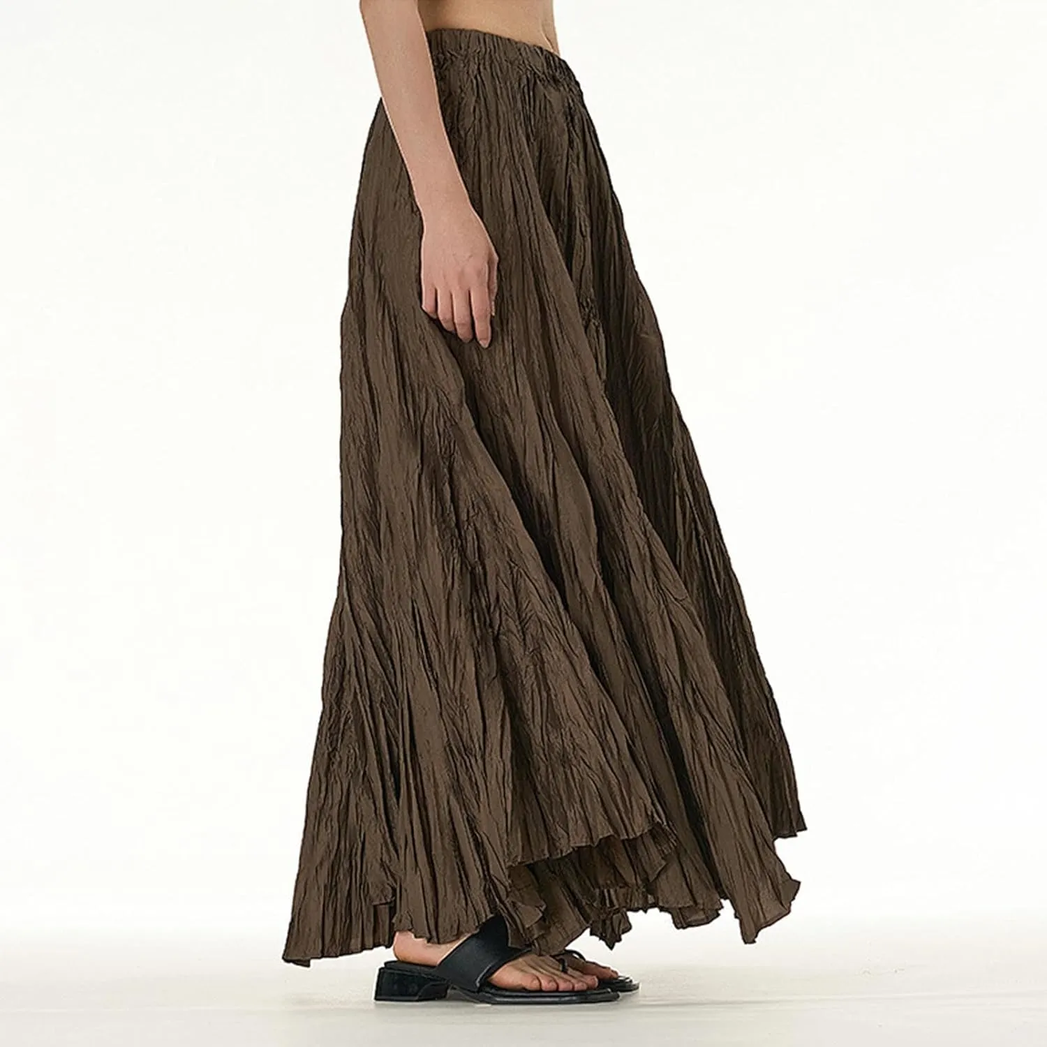 Women's Eleganti Skirts Fluttering Drapey Crinkle Slim Waist Plus Hem Loose Skirt Midi Dress Walking Daily Wear